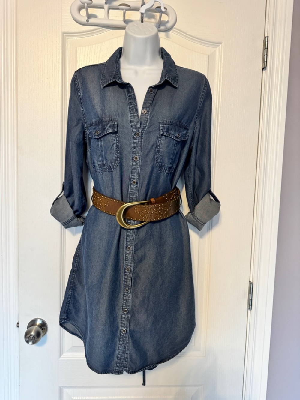 Vintage Parasuco Tencel Denim Shirt Dress Tie Waist Med